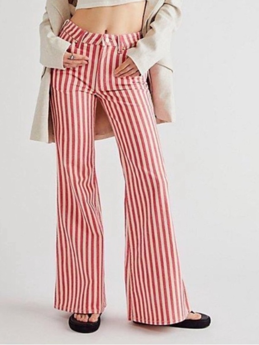 Wrangler Wanderer Red & White Striped High Rise Flare Jeans